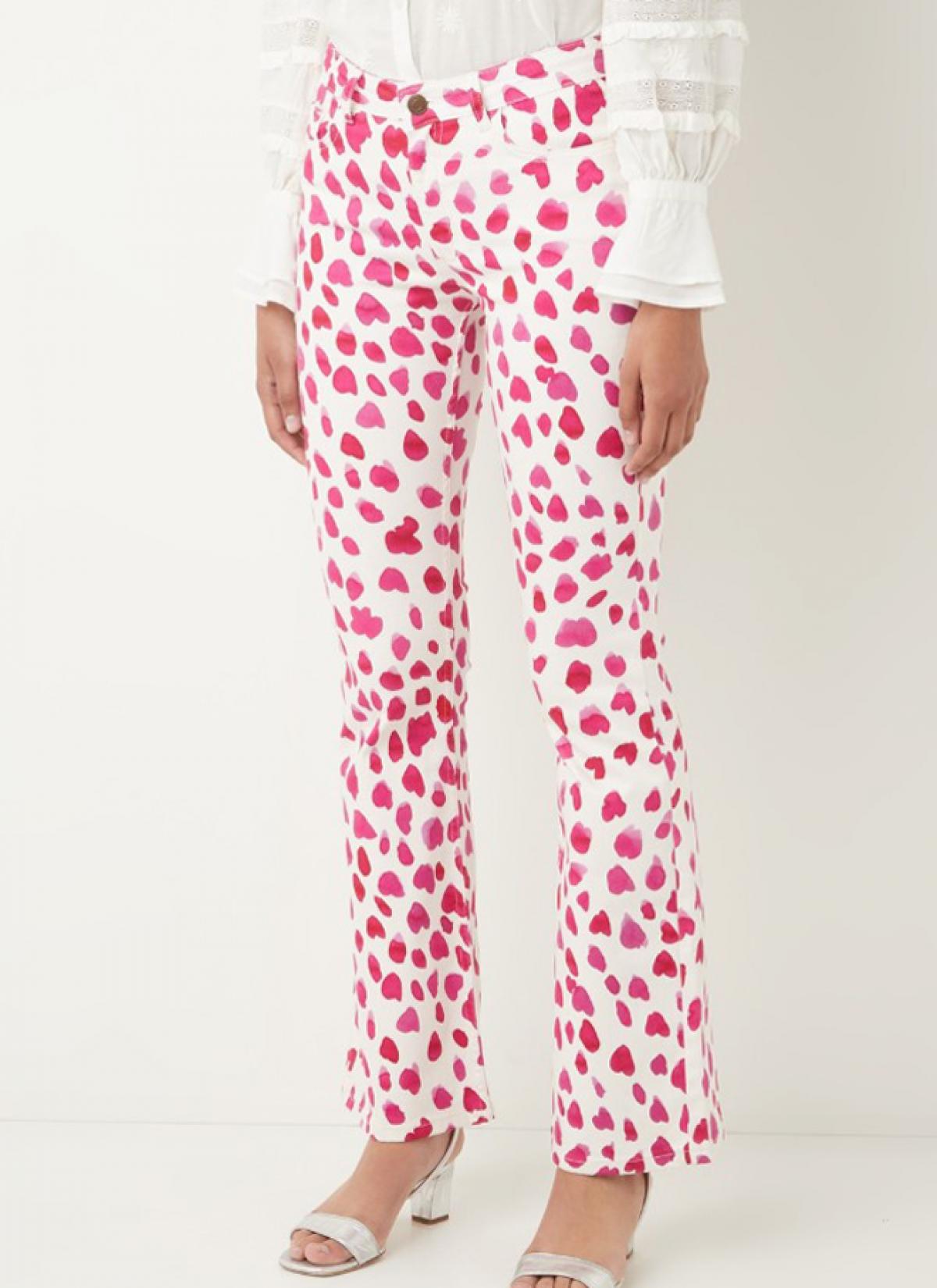 Flared fit jeans met roze print