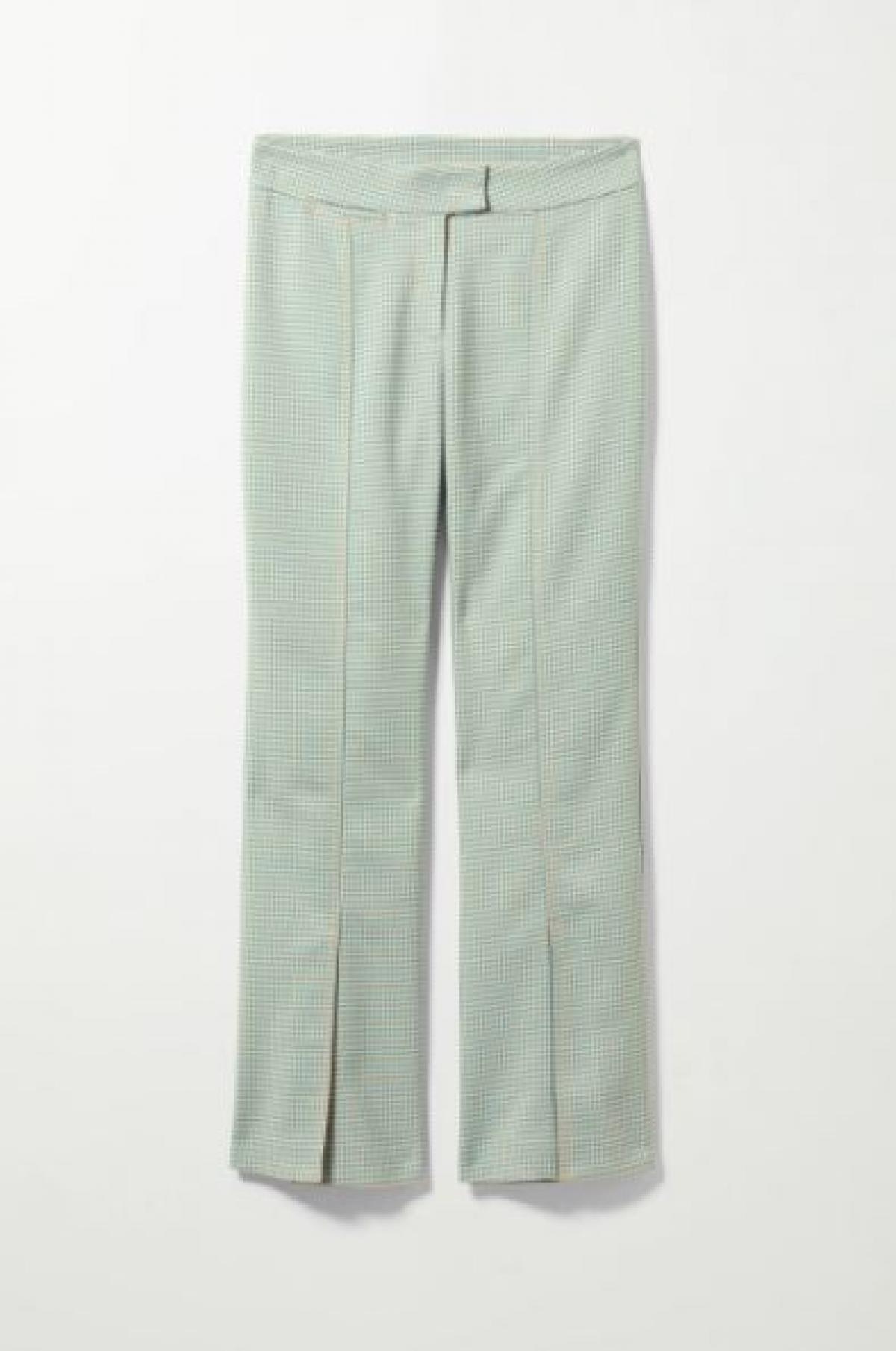 Geruite pantalon met miniatuurruitje in lichtblauw