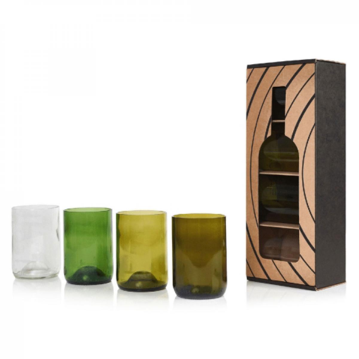 Set van 4 glazen uit gerecycleerde wijnflessen