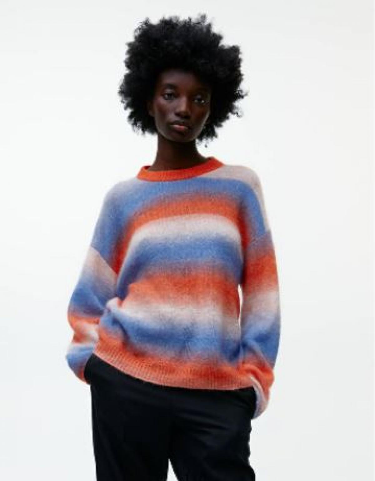 Trui uit mohair blend in blauw en oranje