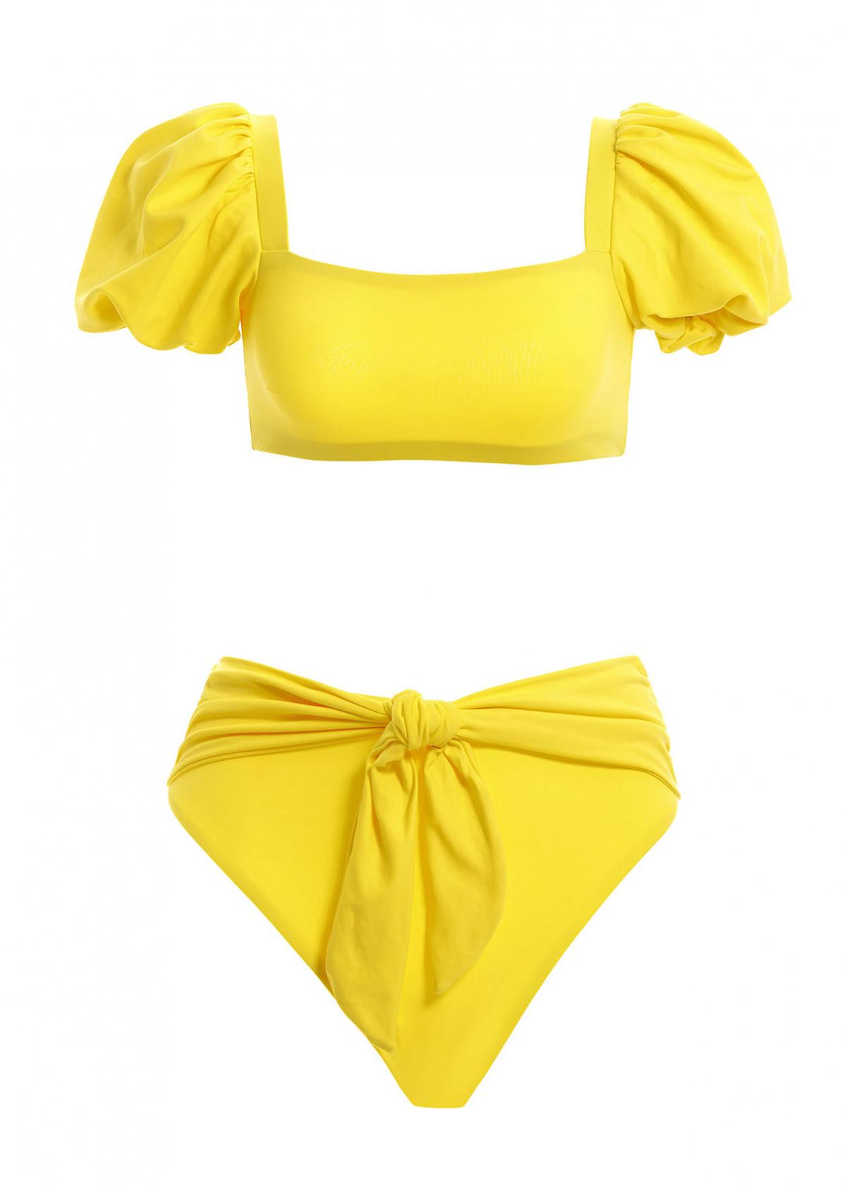 Bikini met pofmouwtjes en hoge taille broek