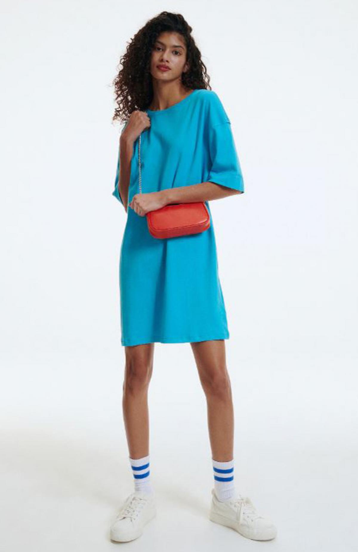 Katoenen jurk in turquoise 