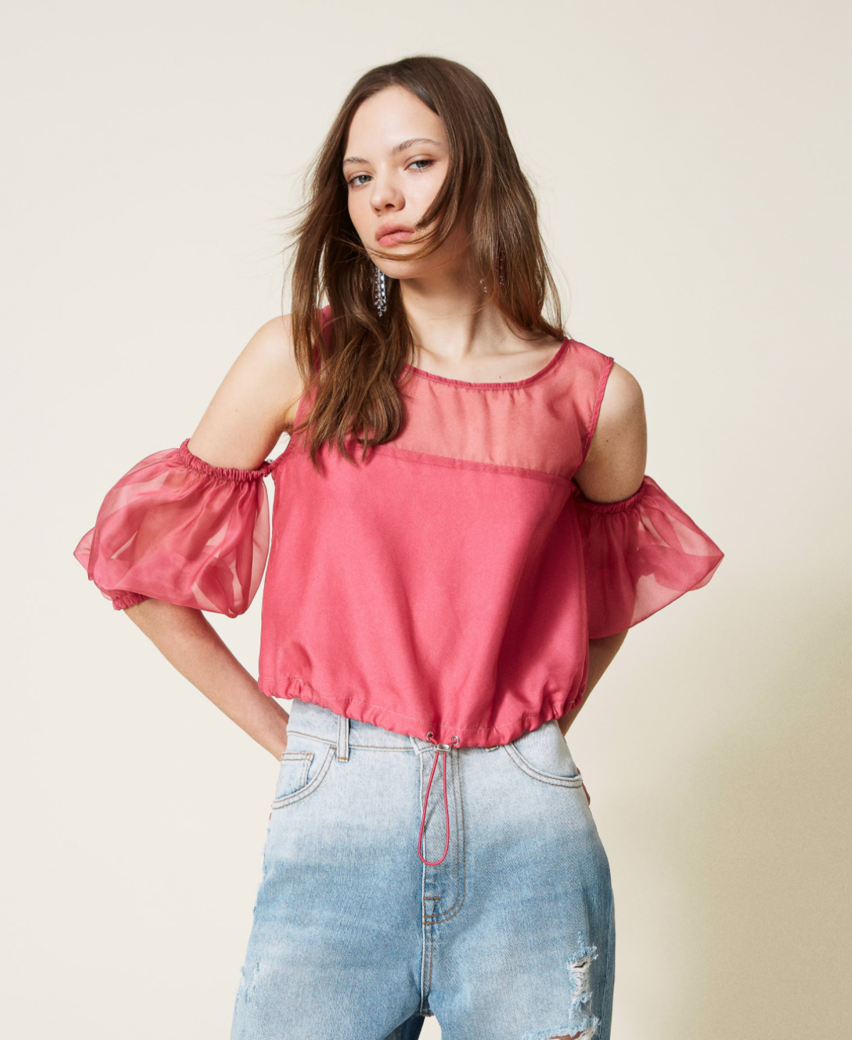Top en organza avec manches amovibles