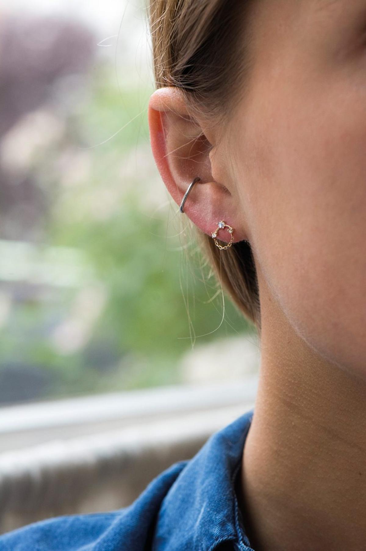 Moonstone & Diamonds with chain single earring