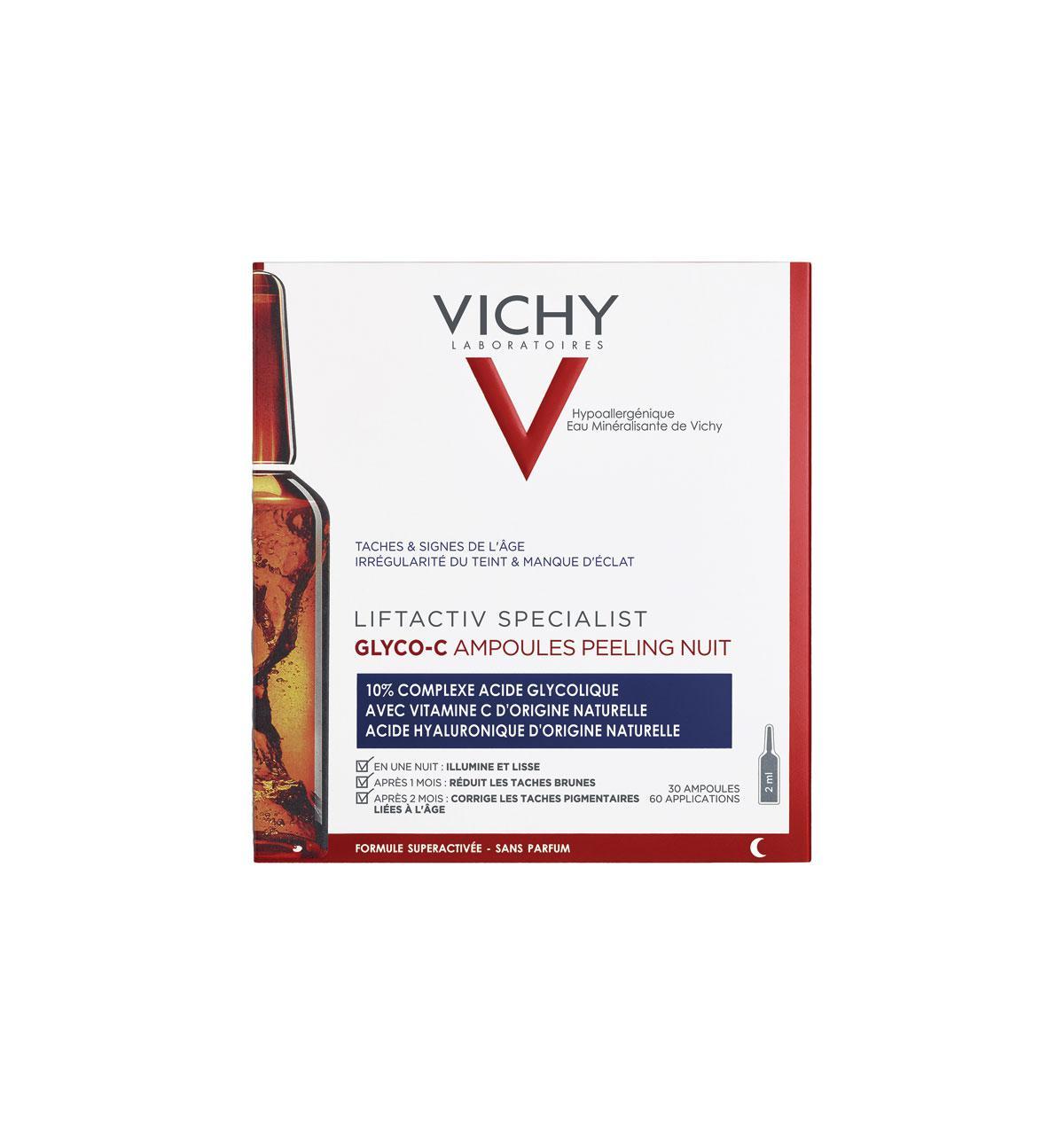 3. Ampoules Glyco-C LiftActiv, Vichy, 23,50 euros la boîte de 10 (disponible en pharmacie).