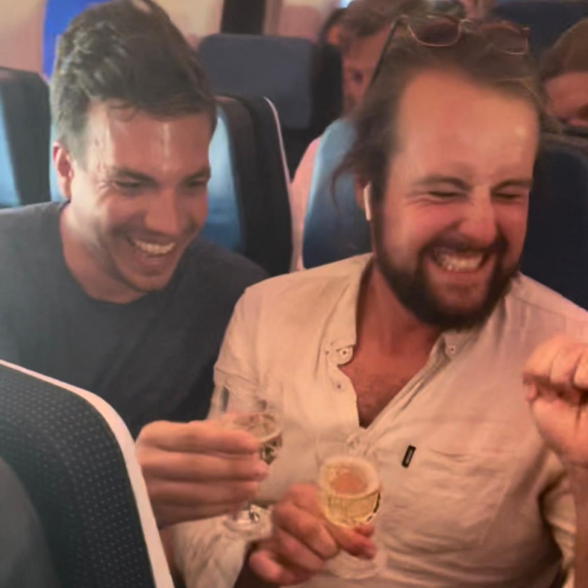 Champagne op het vliegtuig