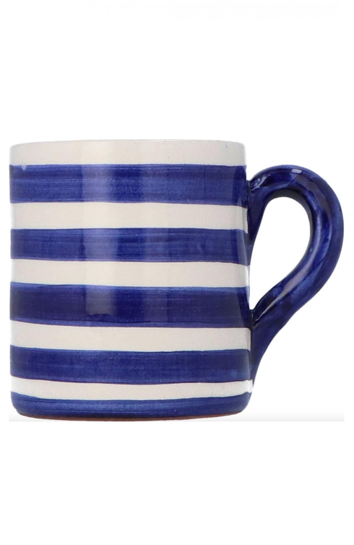 Set van twee blauw-wit gestreepte mokken