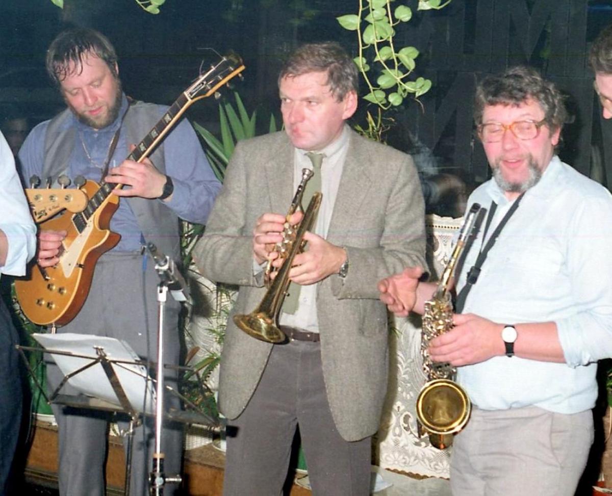 Eddy Laga in de jaren 80 met The Broadway Jazz Gang met Leo Stassijns en Norbert Baeteman.