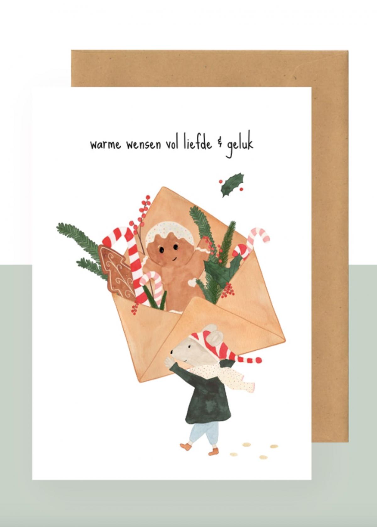 Kerstkaart 'Warme wensen vol liefde & geluk'