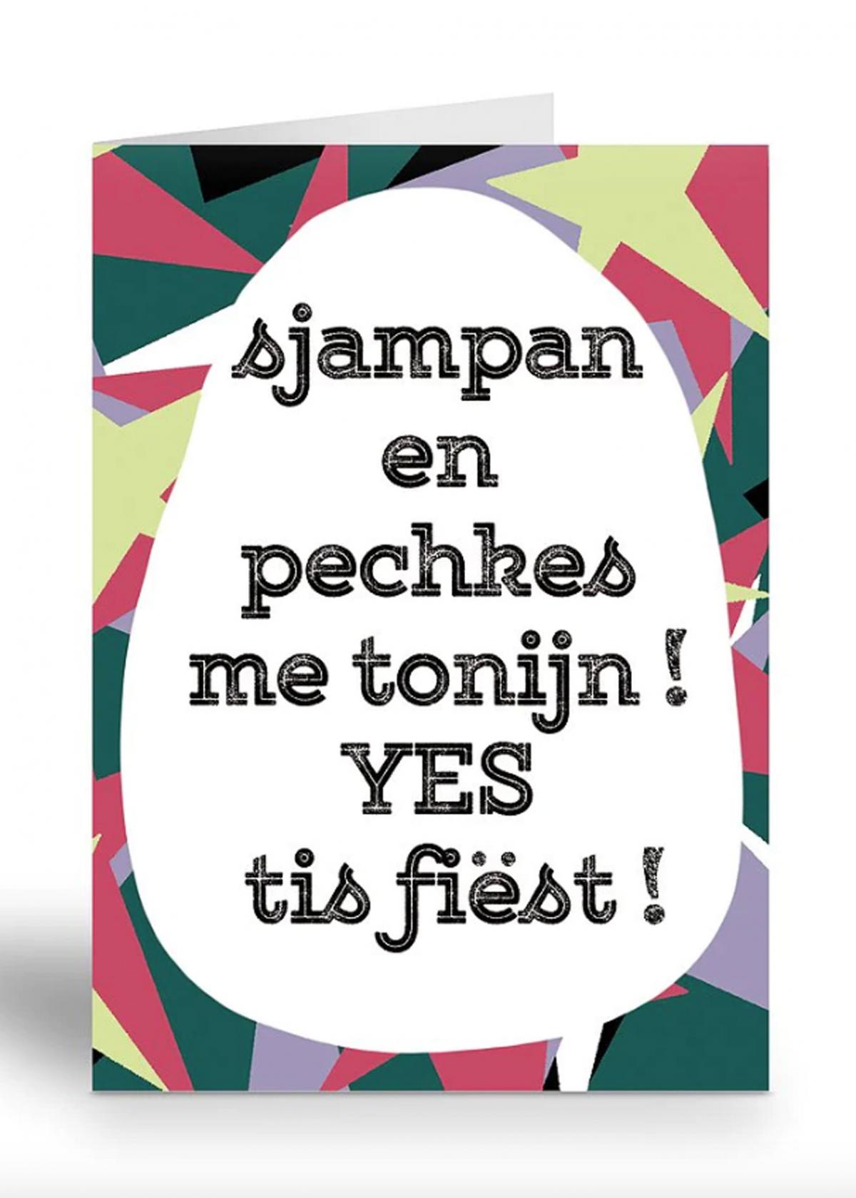 Antwerpse wenskaart 'Sjampan en pechkes me tonijn'