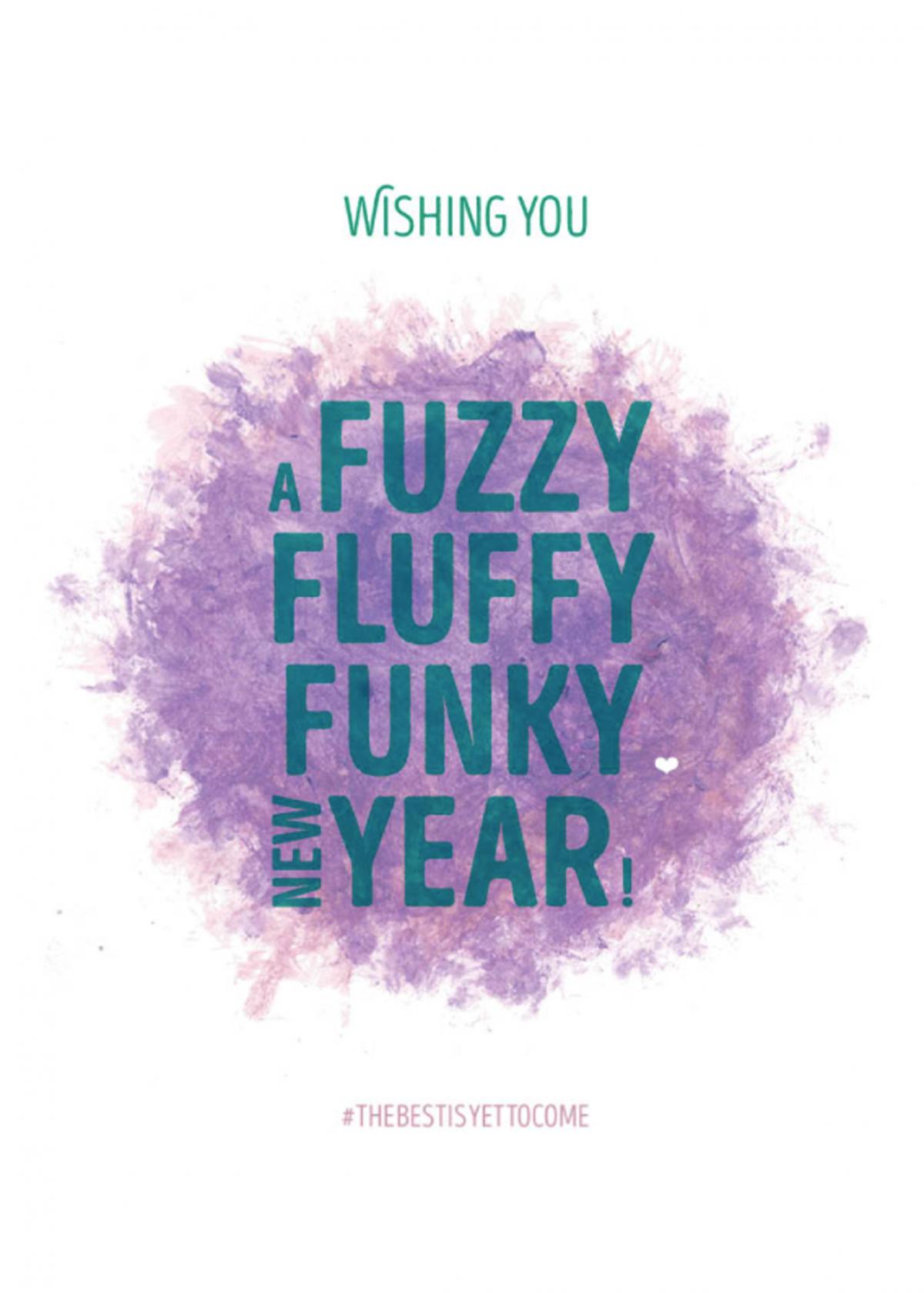 Wenskaart 'Fuzzy fluffy funky new year'