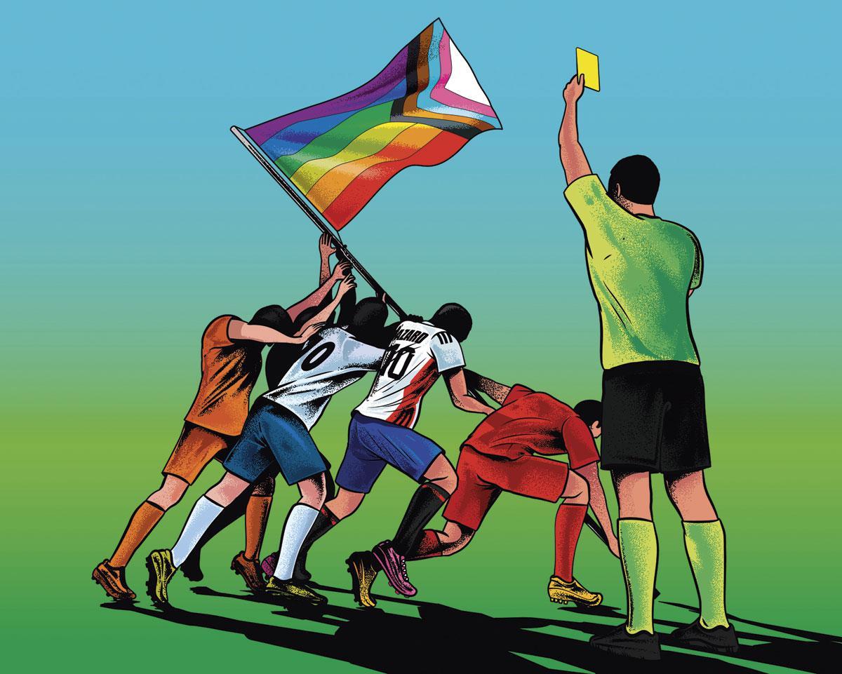 FIFA-illustratie met regenboogvlag.