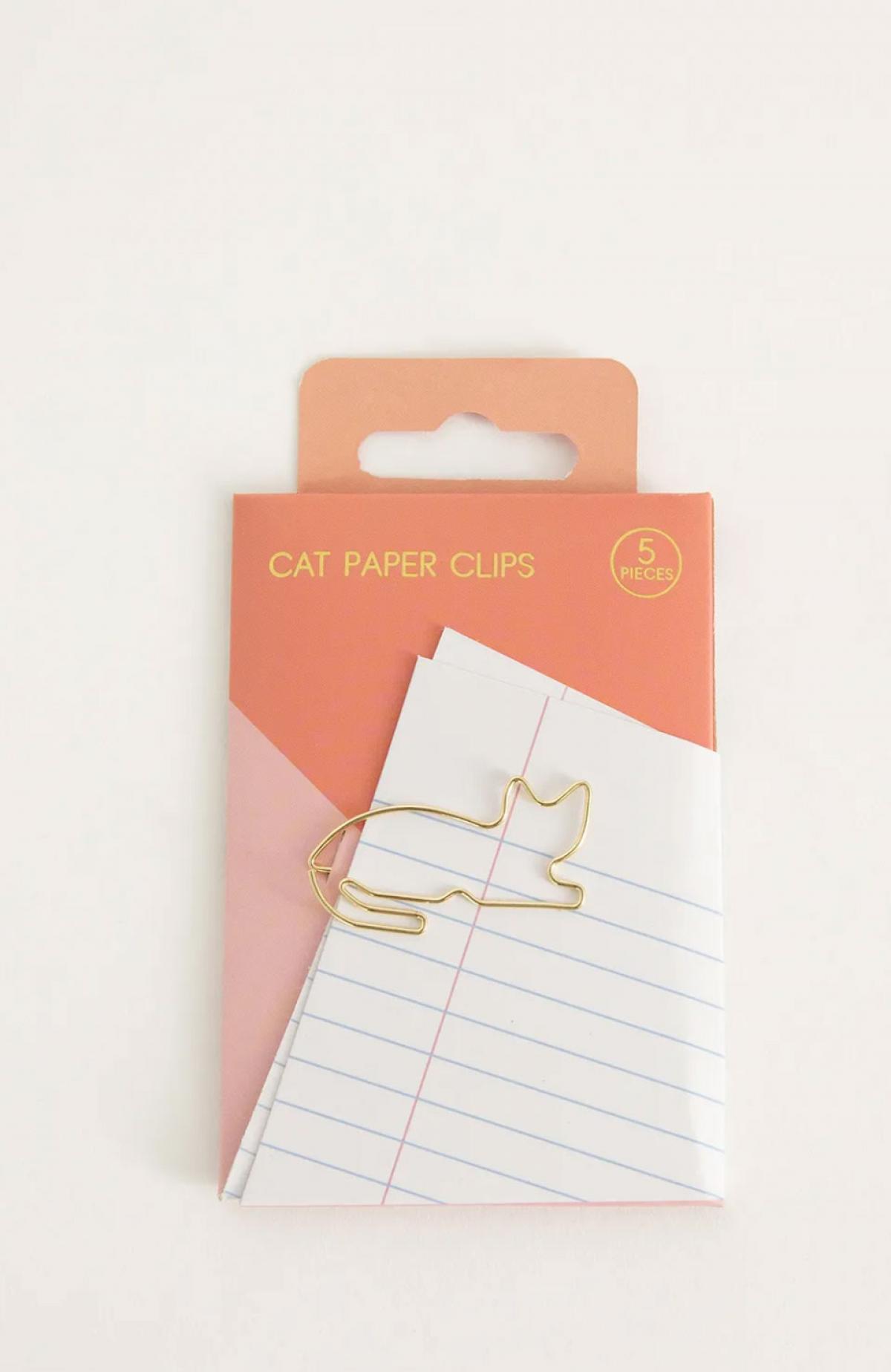 Goudkleurige paperclips in de vorm van een kat (5 st)