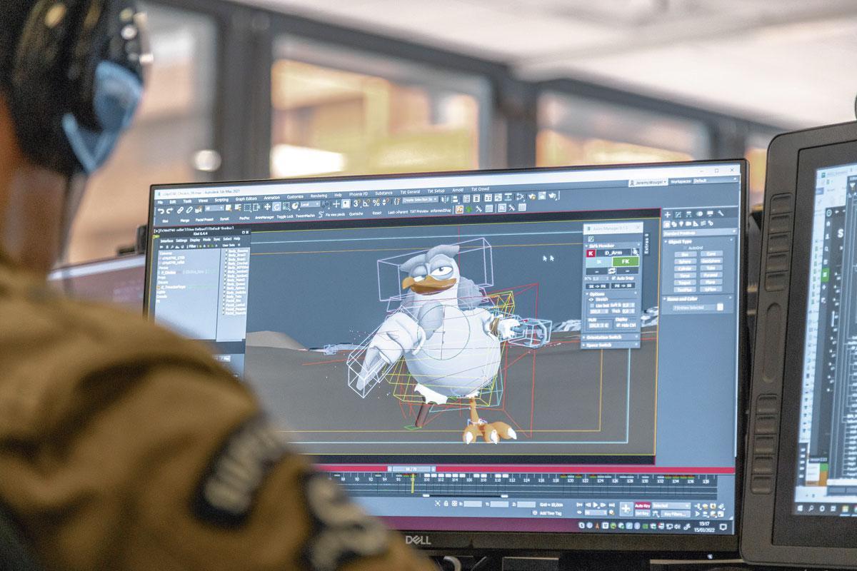 Les animateurs au travail chez TAT: chaque personnage du film se décompose en un squelette de boîtes ou contrôleurs qui permettent de diriger les différentes parties de son corps.