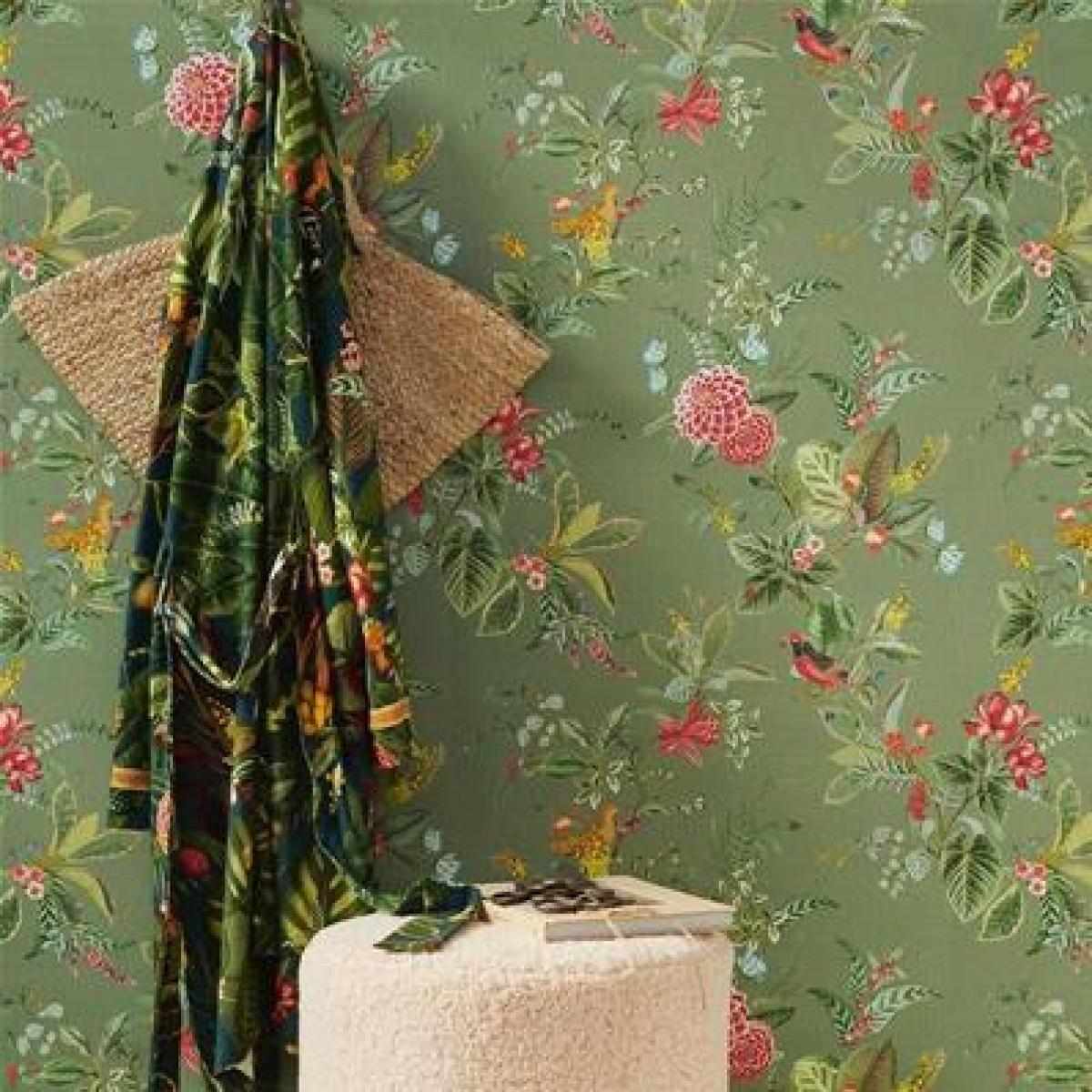 Papier fleuri vert