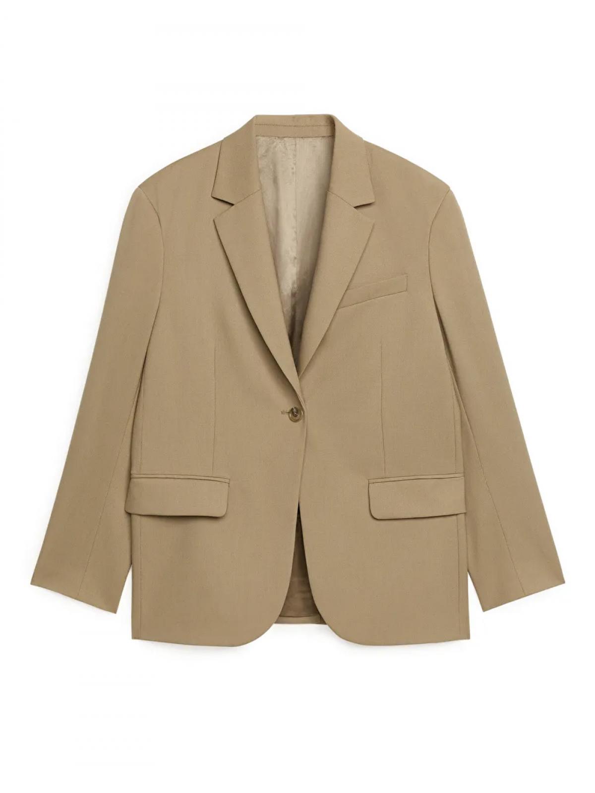 Oversized Wool Hopsack Blazer in dark beige
