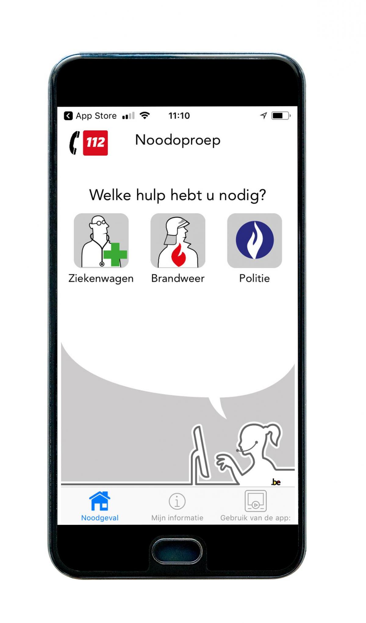 Het stalkingalarm is verbonden met de app ‘112 BE’.