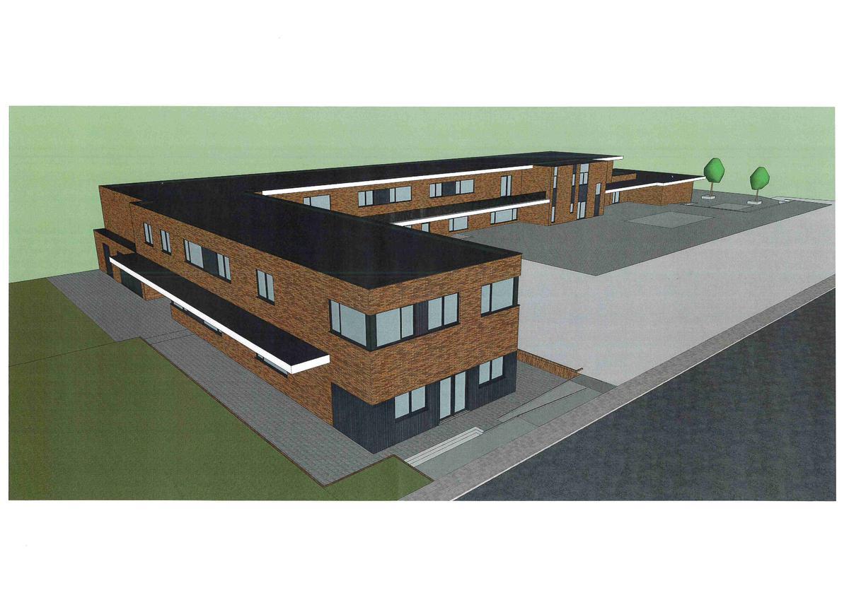 Een simulatiebeeld van hoe de vrije basisschool in Houthulst er op 1 september 2025 moet uitzien. (gf)