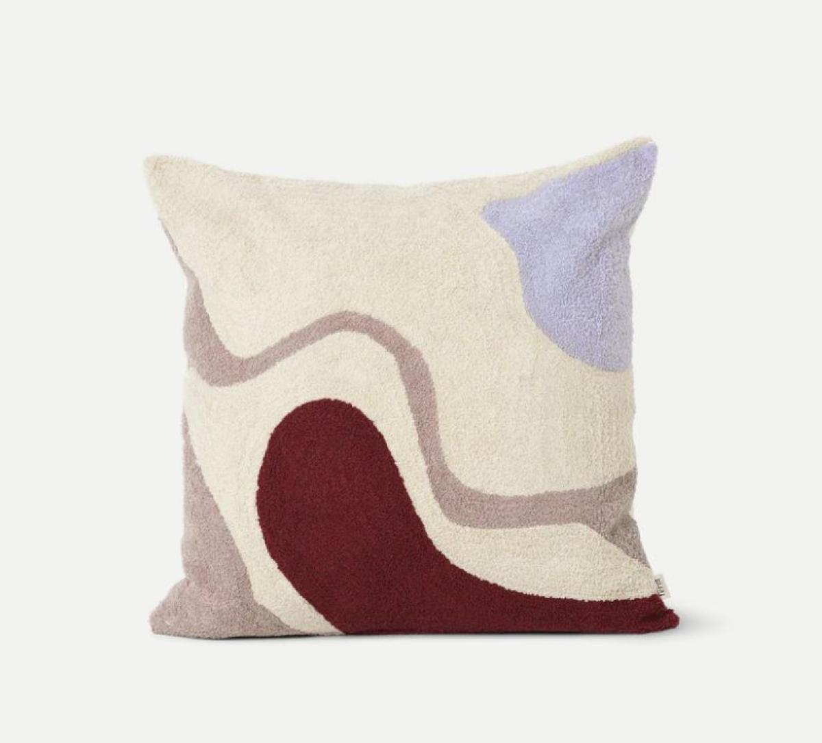 Kussen met abstracte print in mauve en bordeaux