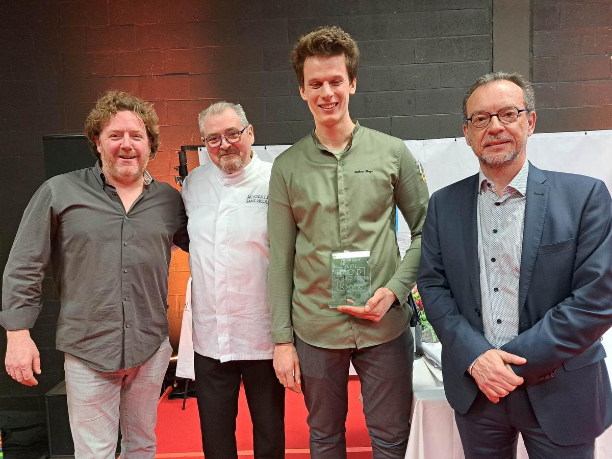 Nathan Theys, sous-chef in Bistro Mariette uit Wilsele haalde het voor Arno Depoorter van restaurant Passage uit Poperinge en Gianni Weiss van De Mangerie uit Brugge.