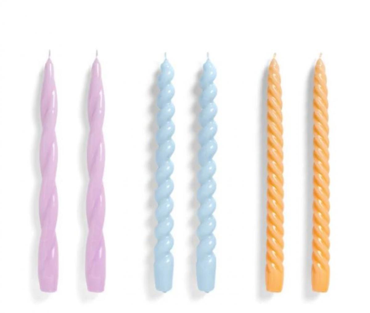 Zesdelige set twisted kaarsen in pasteltinten