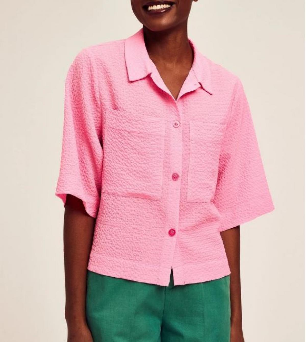 Neonroze statement blouse met korte mouwen