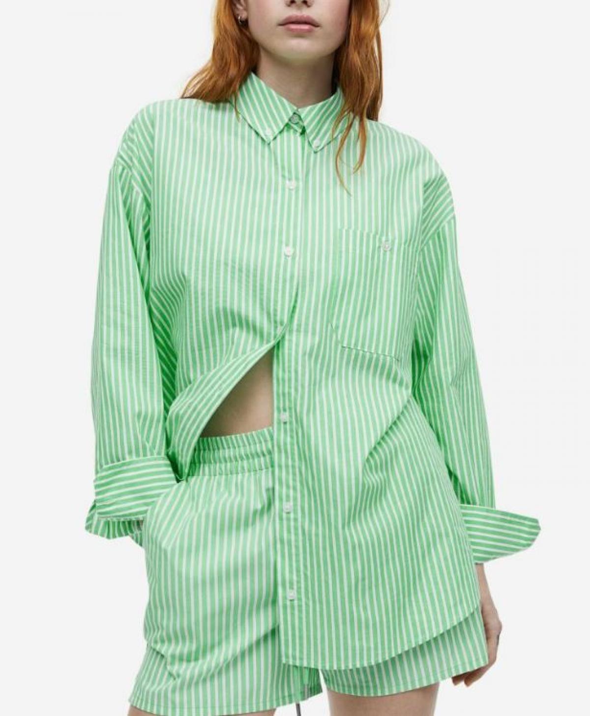 Groene boyfriend blouse met verticale strepen