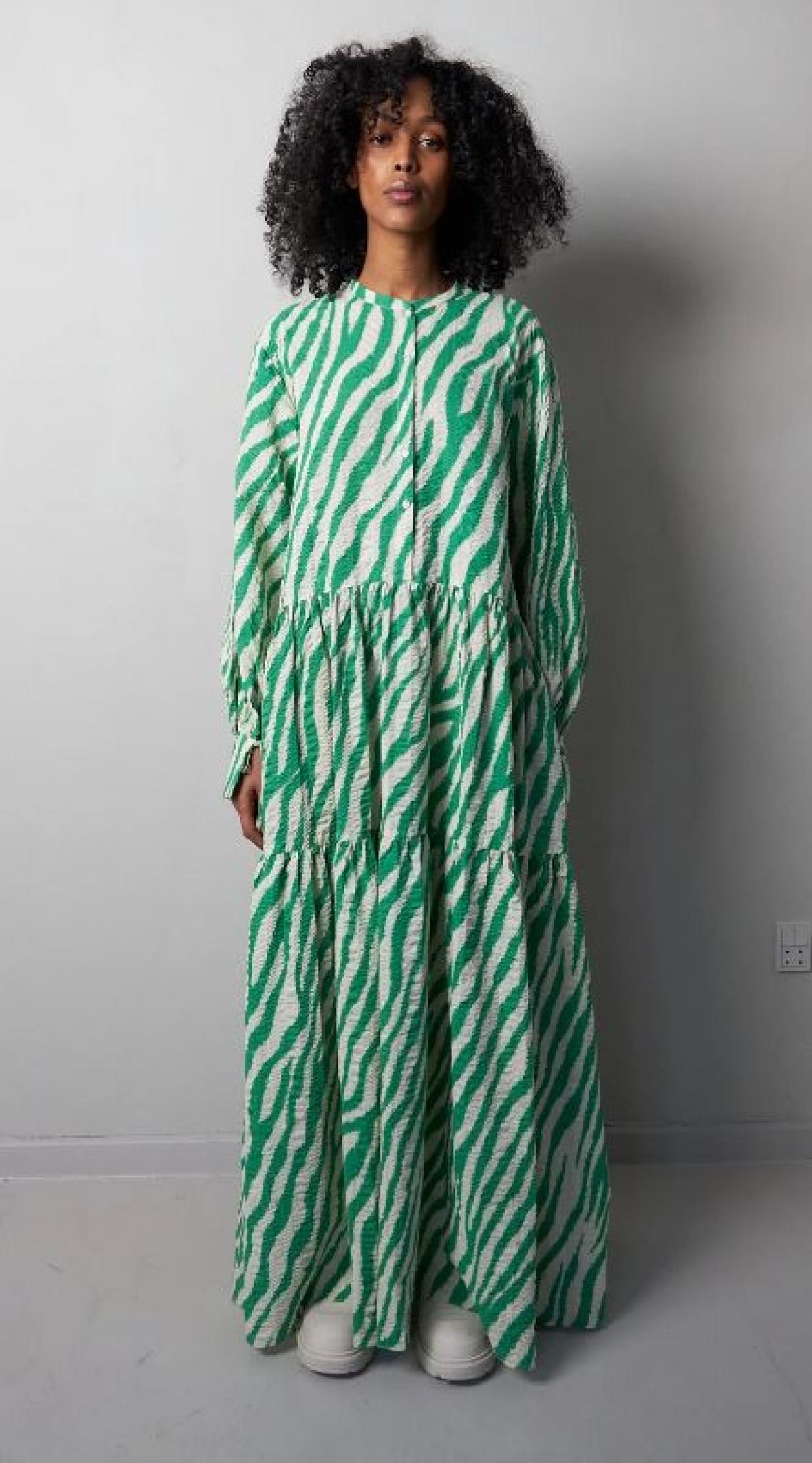 Maxi-smock dress in groene zebraprint