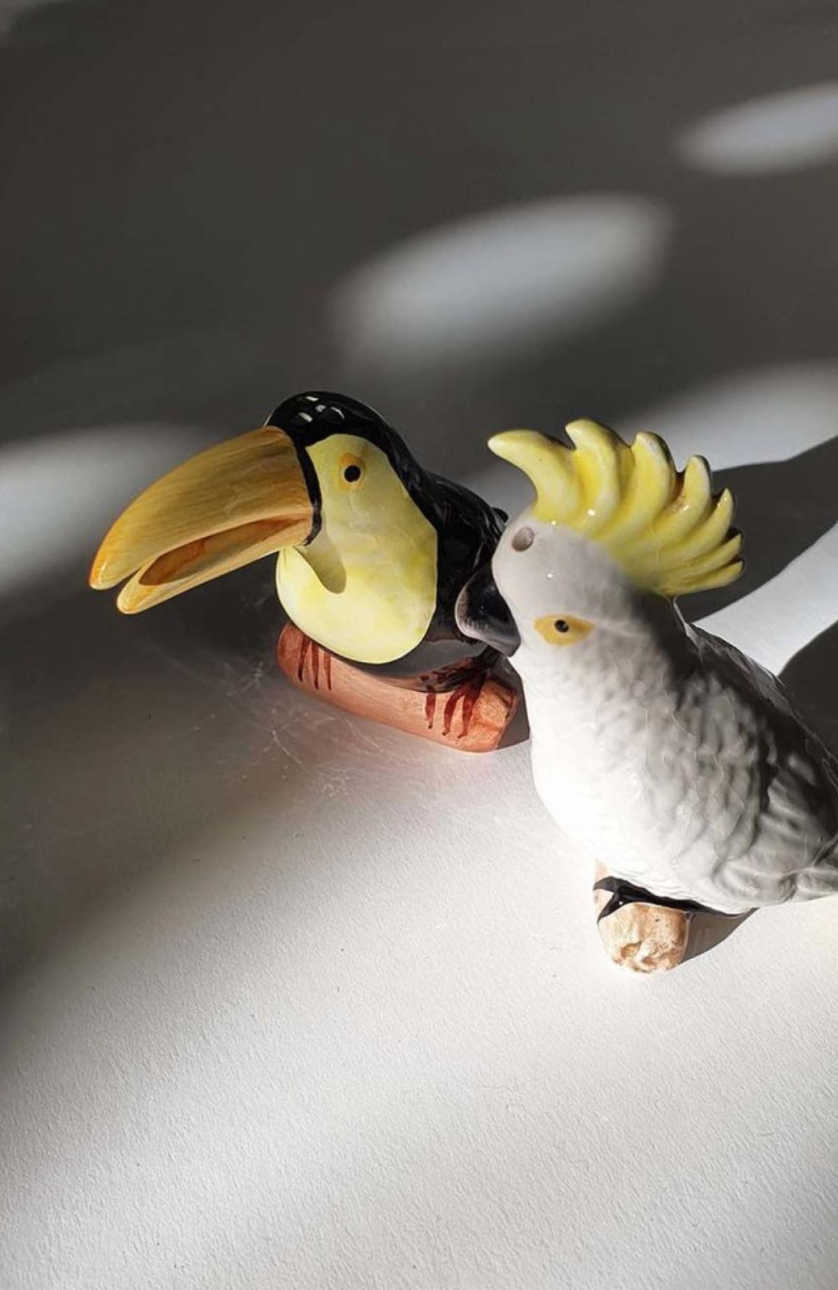 Vintage peper- en zoutsetje met exotische vogels