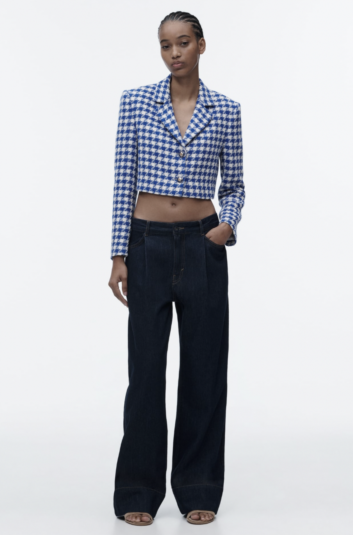 Blazer crop texturé