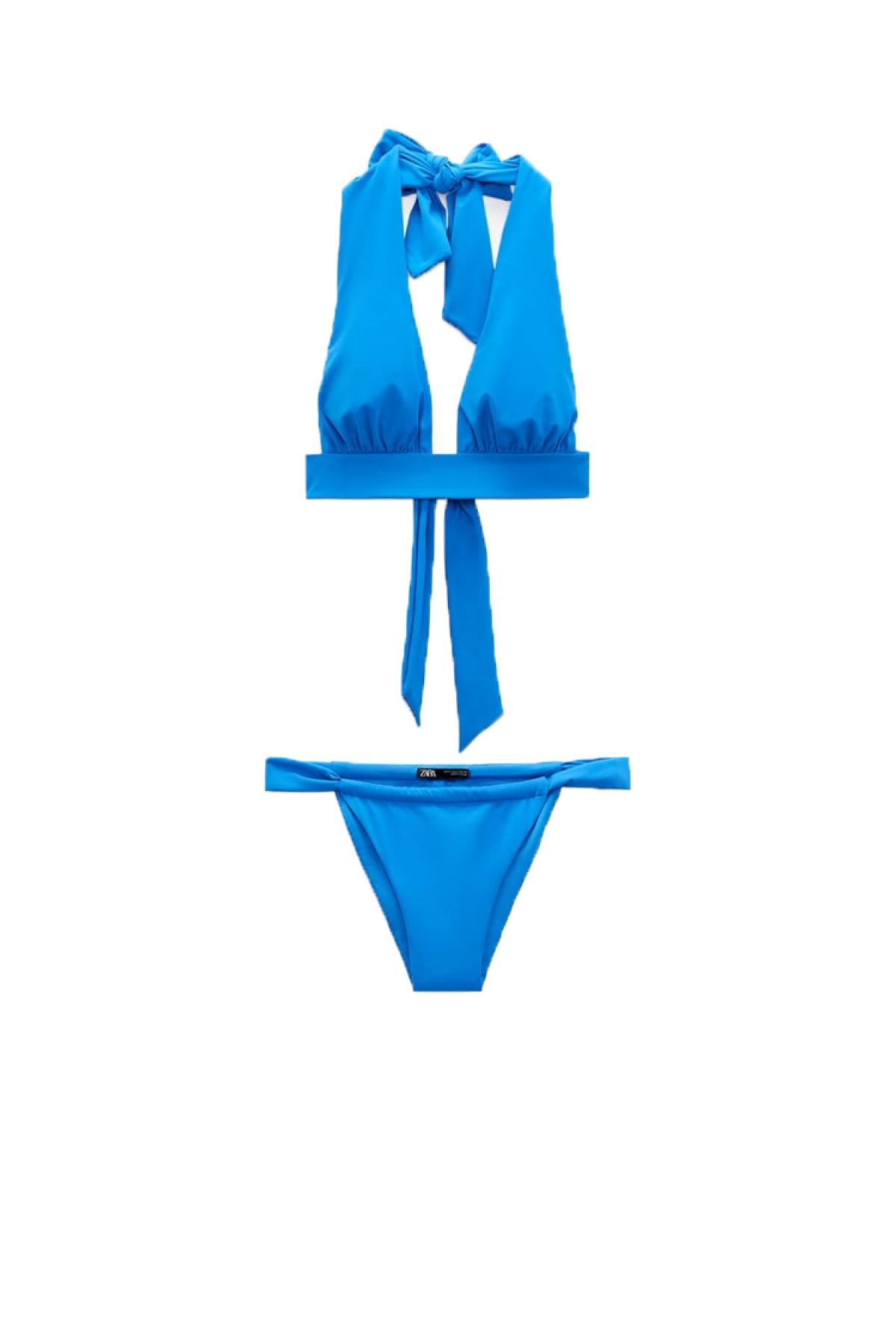 Blauwe bikini met haltertop