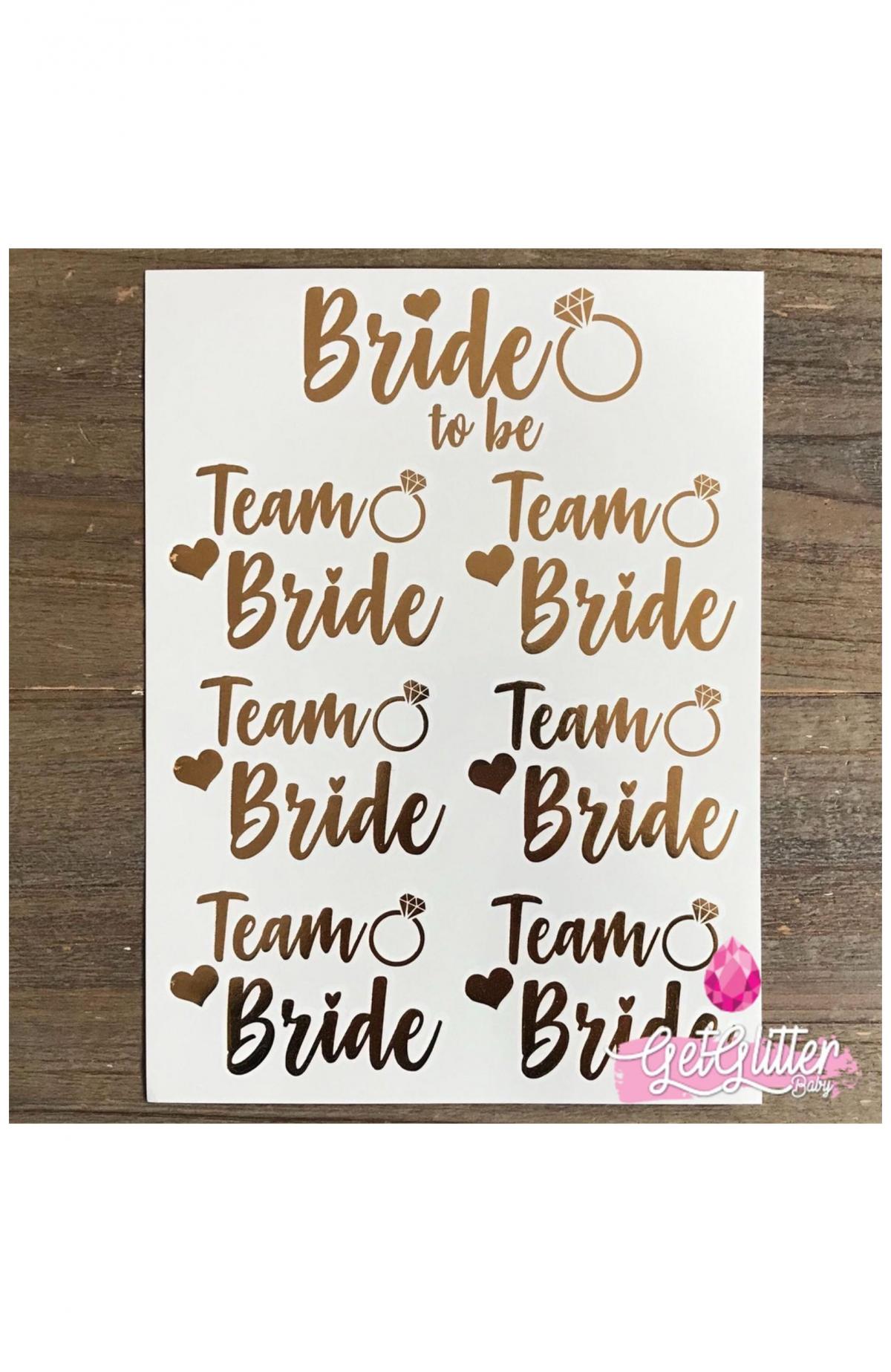 Goudkleurige plaktattoos 'Team Bride' (set van 6)