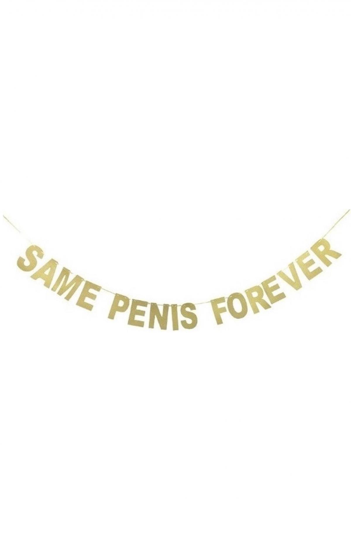 Goudkleurige slinger 'Same penis forever'
