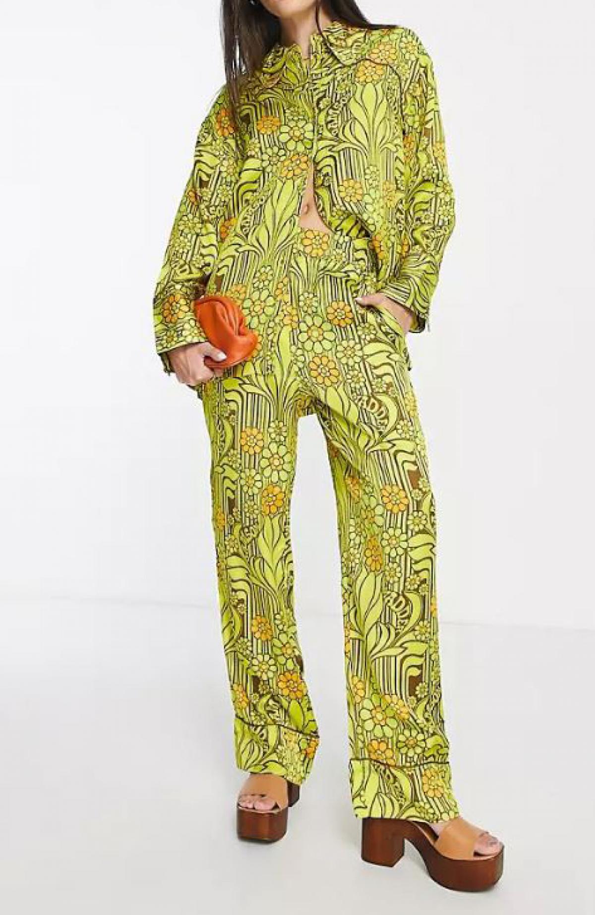 Satijnen broek met print 