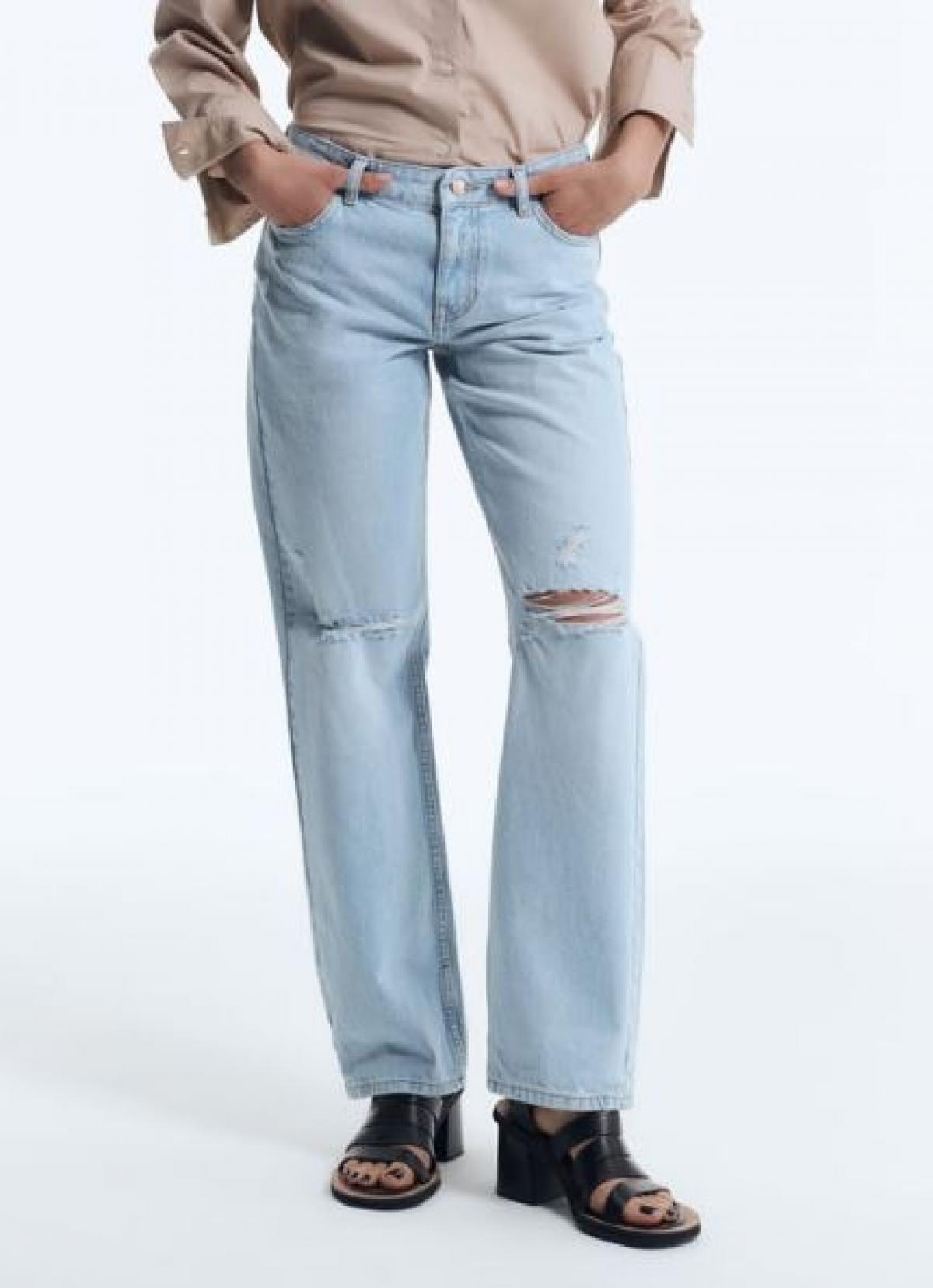 Rechte jeans met halfhoge taille scheuren 