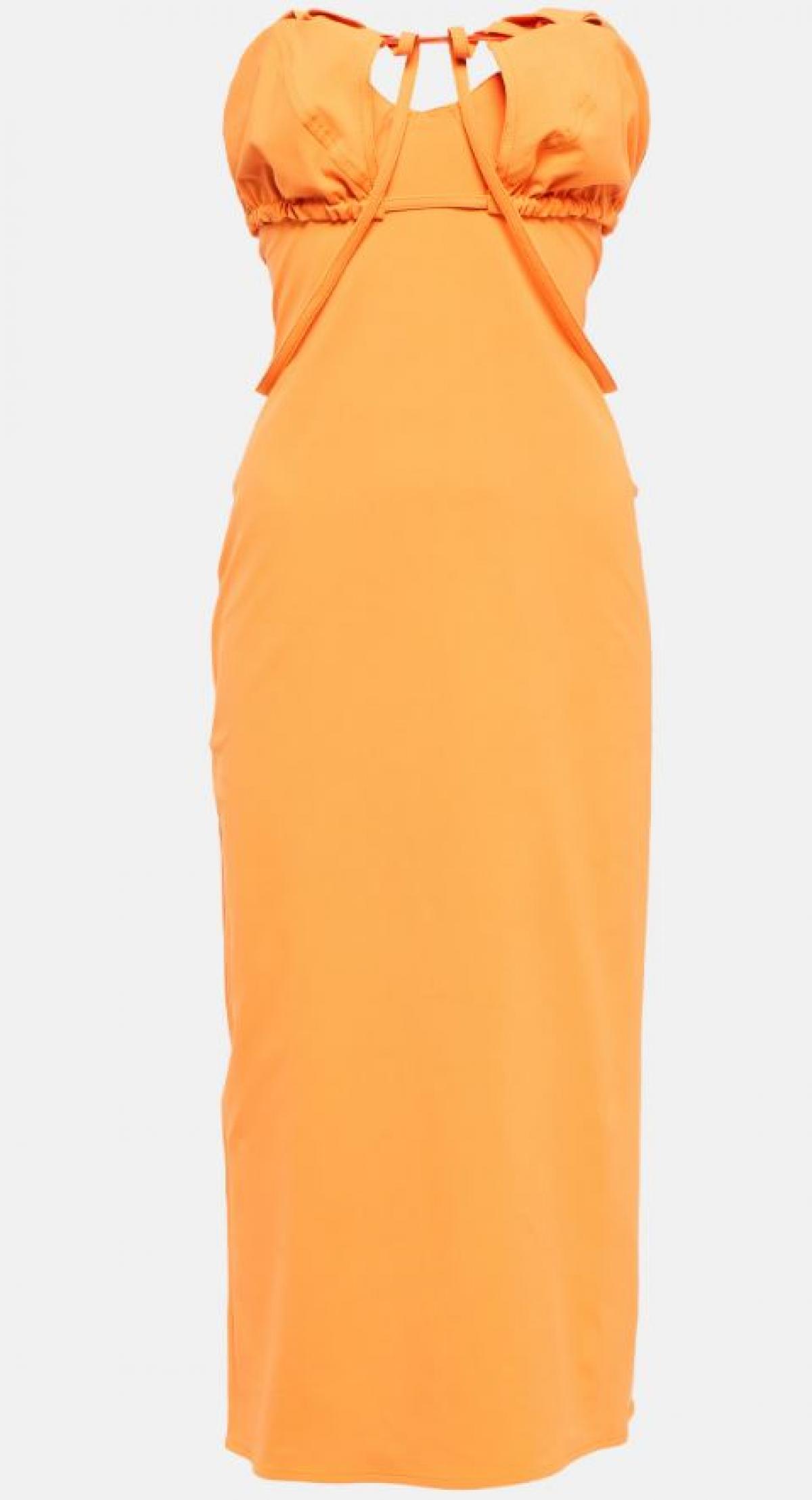Mouwloze bustier-jurk in zomers oranje