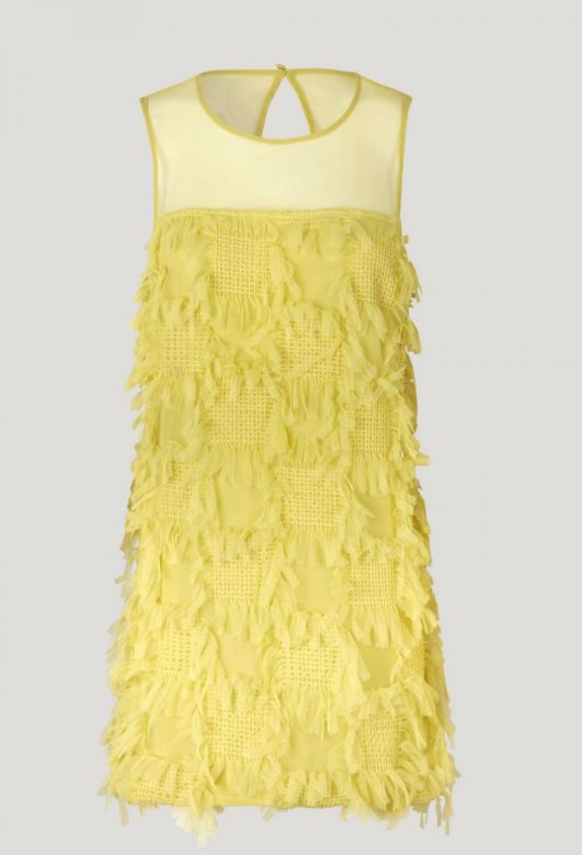Gele mini-jurk met faux-veren print