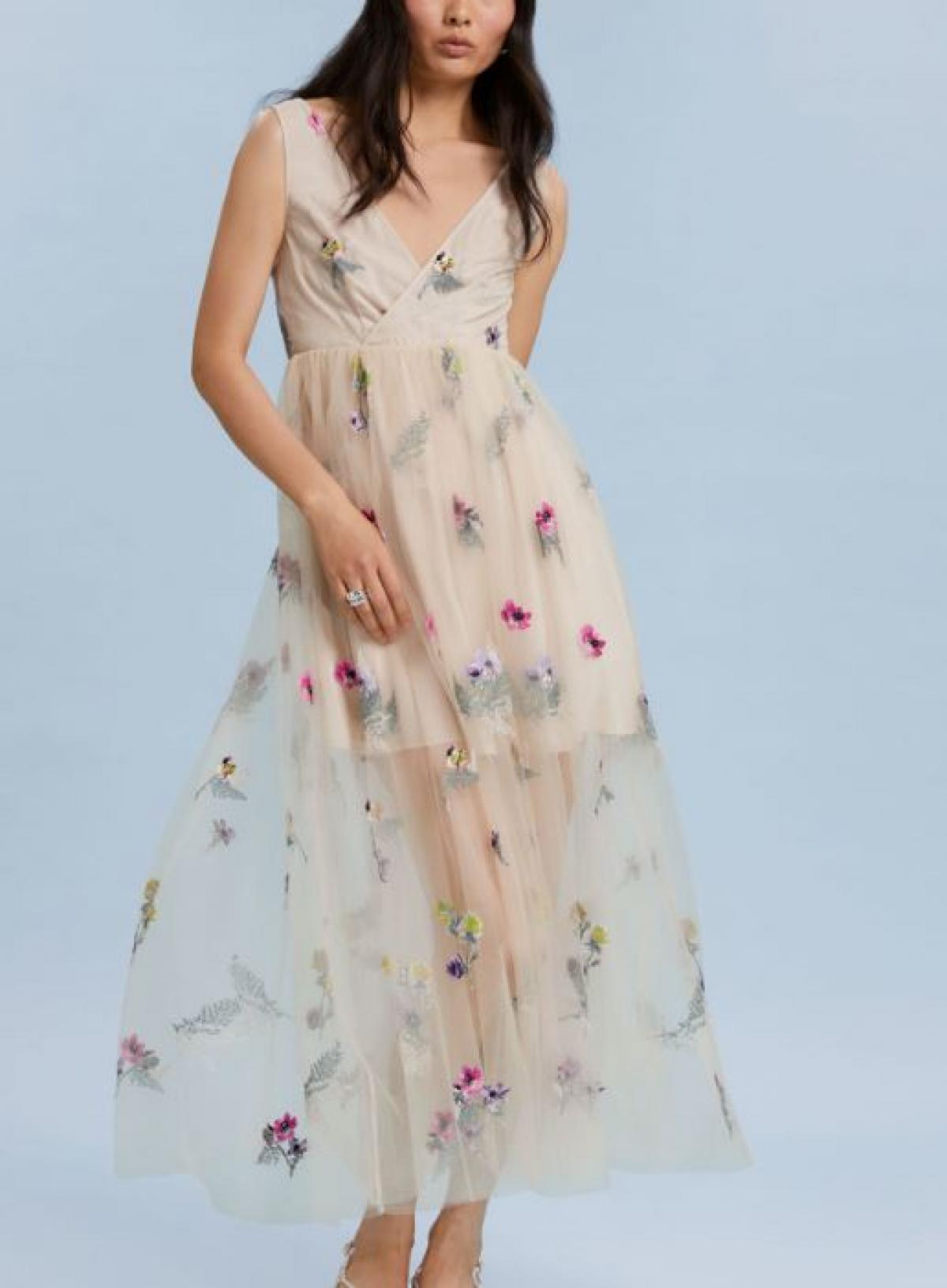 Romantische tule-jurk met bloemenborduursels