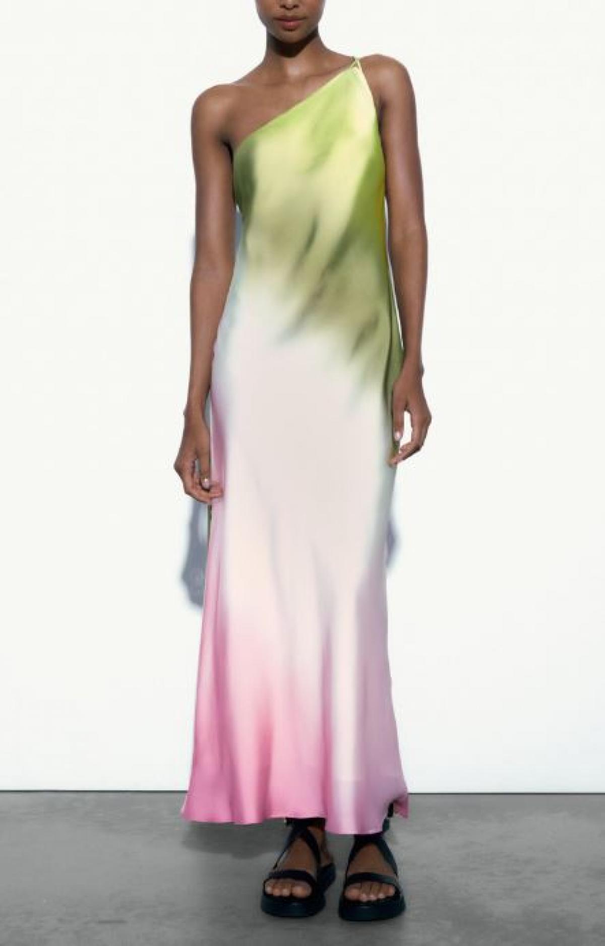 Asymmetrische tie-dye jurk met kleurverloop