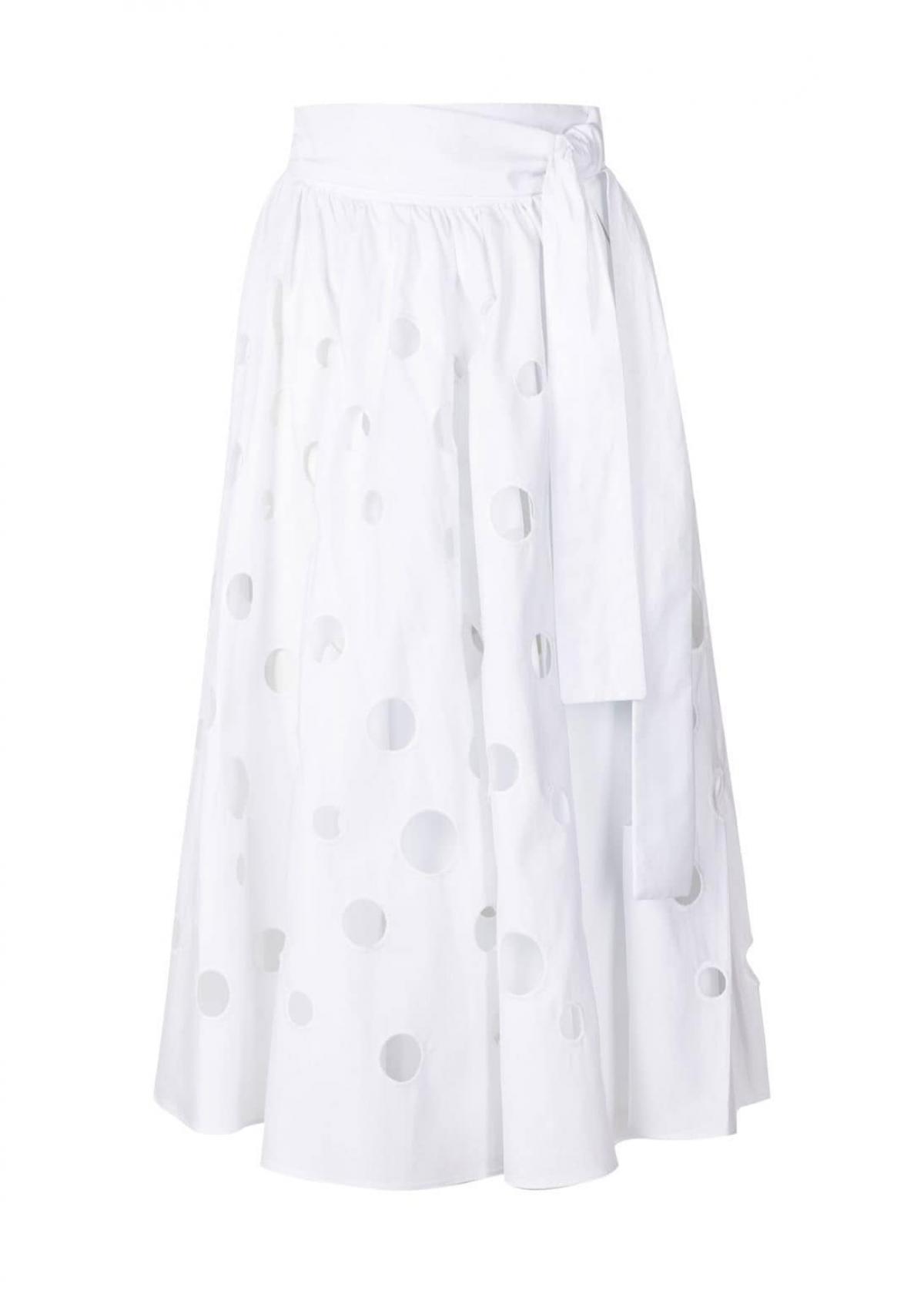 Witte midi-rok met gaten