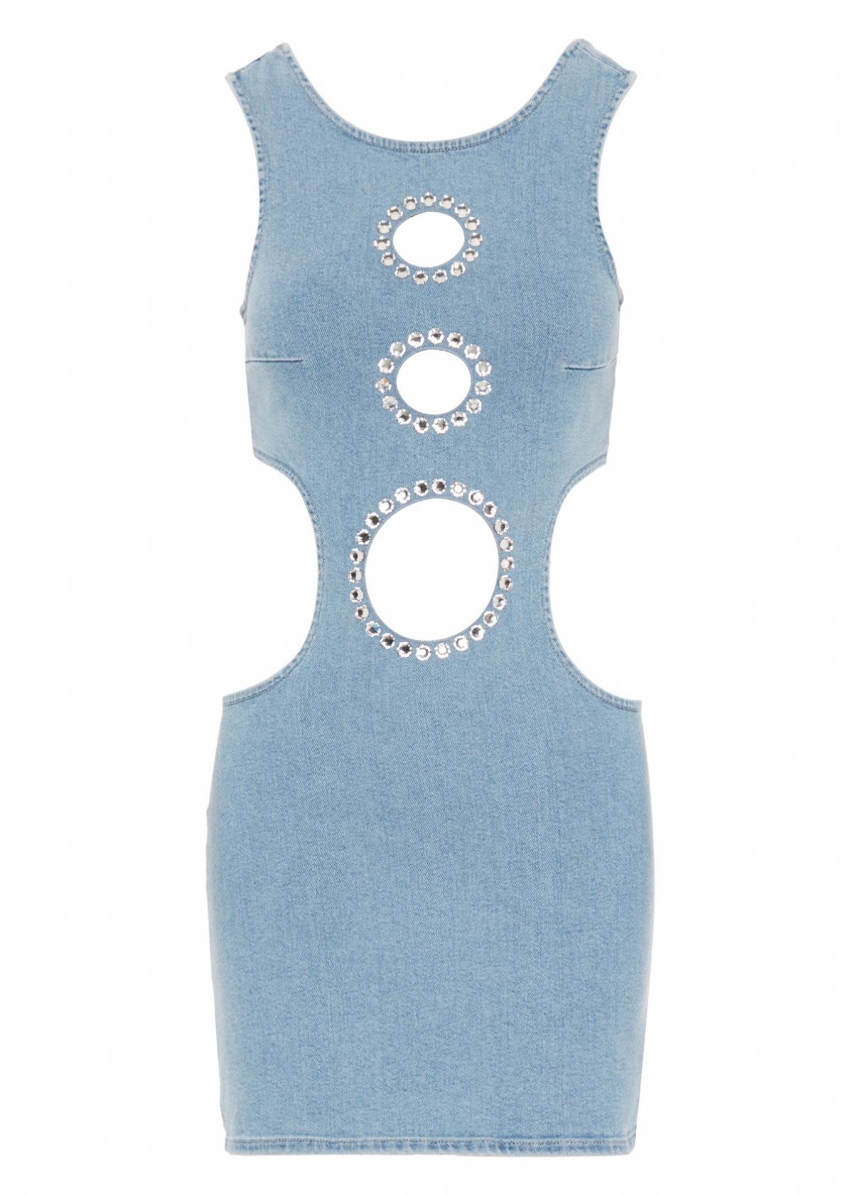 Bodycon jeansjurk met glinsterende gaten