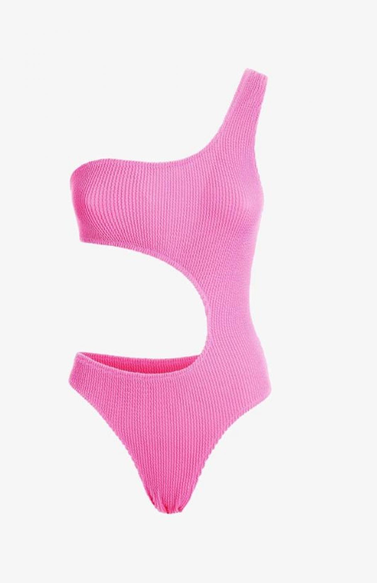Trendy cut-out badpak in roze met ribbels 
