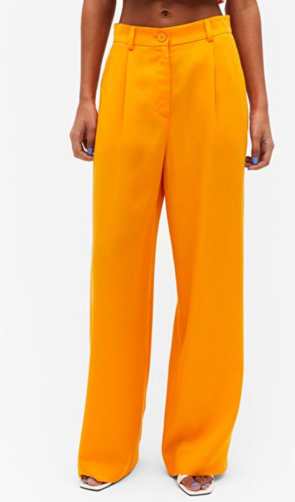 Wide-leg broek met hoge taille in neon oranje