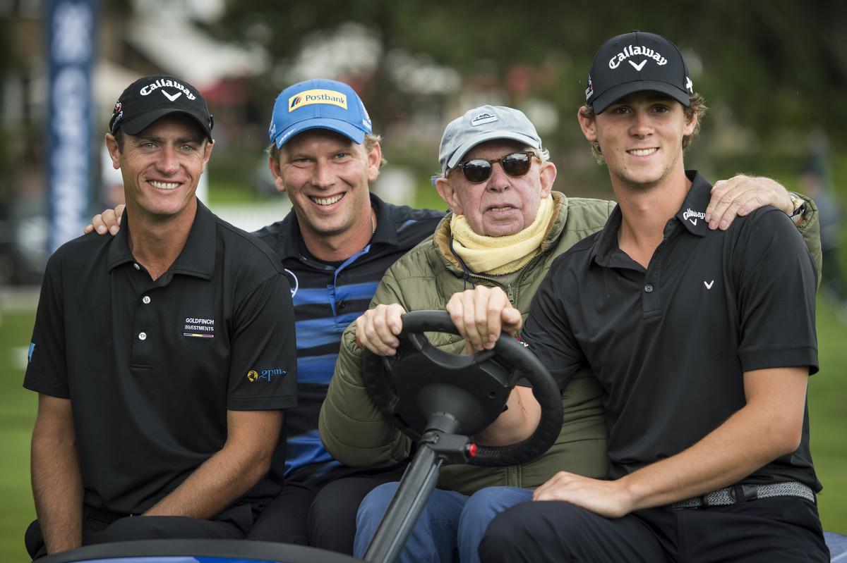 Tijdens de Optima Kings of Golf in 2015 met Nicolas Colsaerts, Marcel Siem en Thomas Pieters.© BELGA