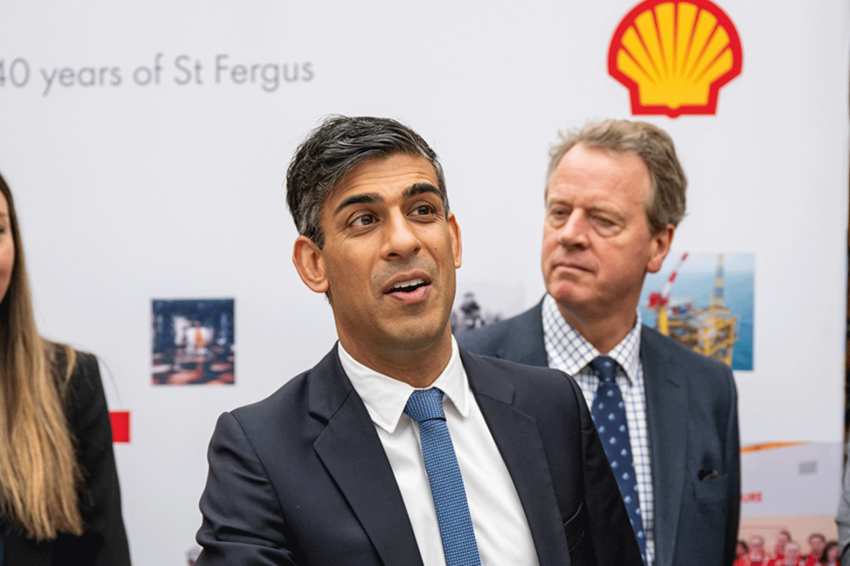 Rishi Sunak op bezoek bij Shell in Peterhead, vorige week donderdag.