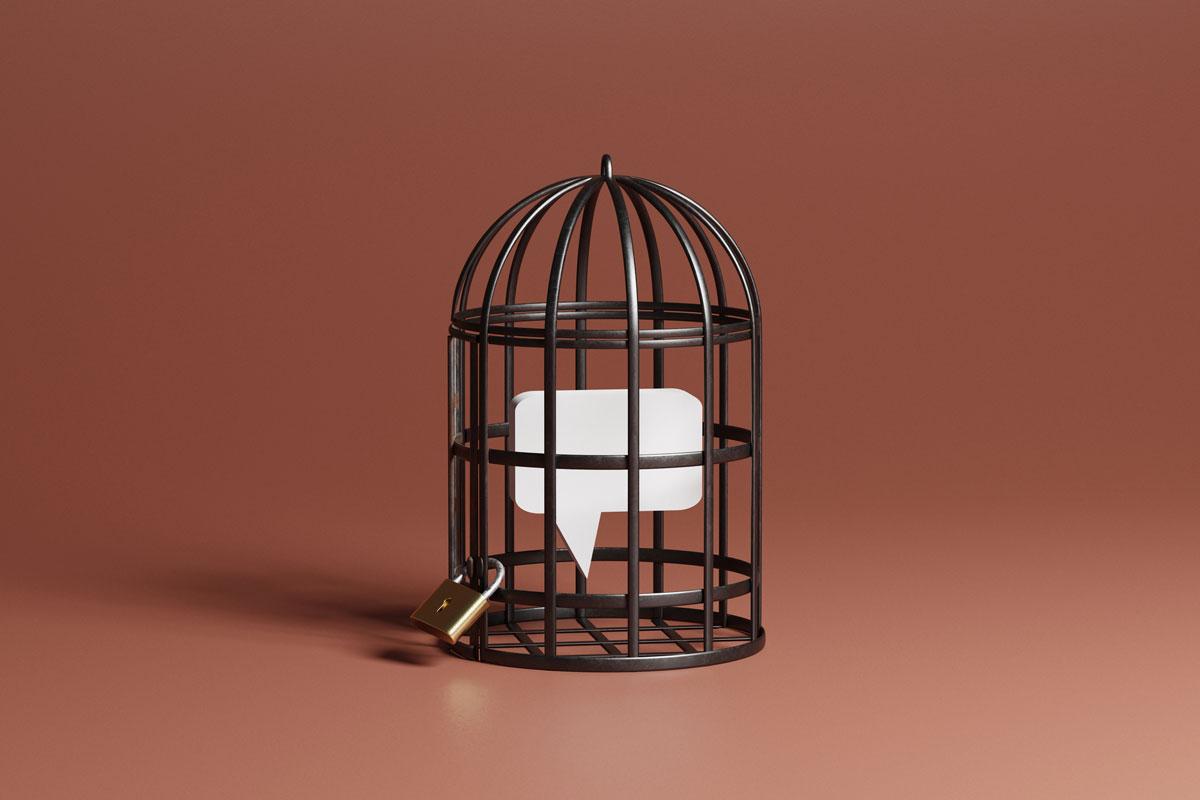 tekstballon kooi meningsuiting free speech