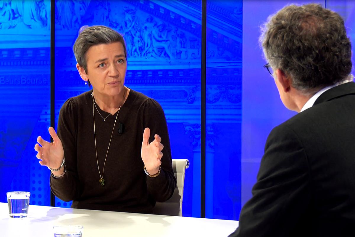 Margrethe Vestager in de studio van Trends Kanaal Z