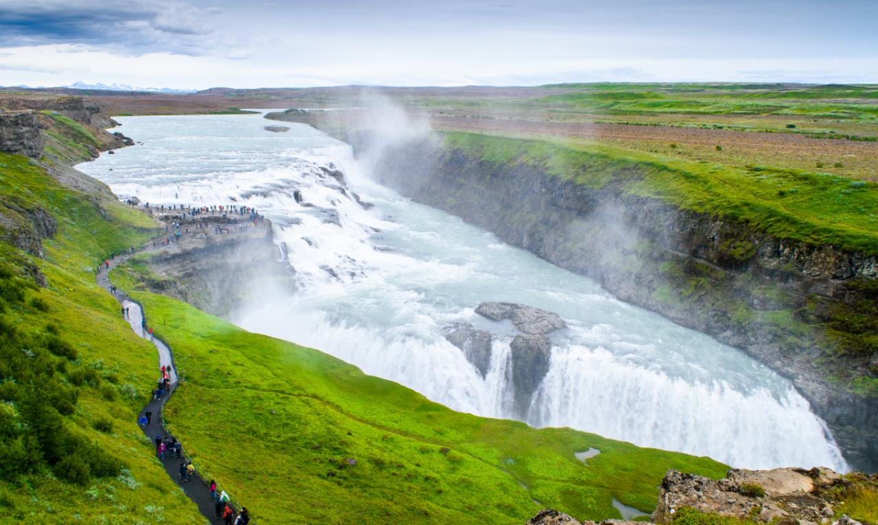 Iconic view of the Gullfoss waterfall in Iceland