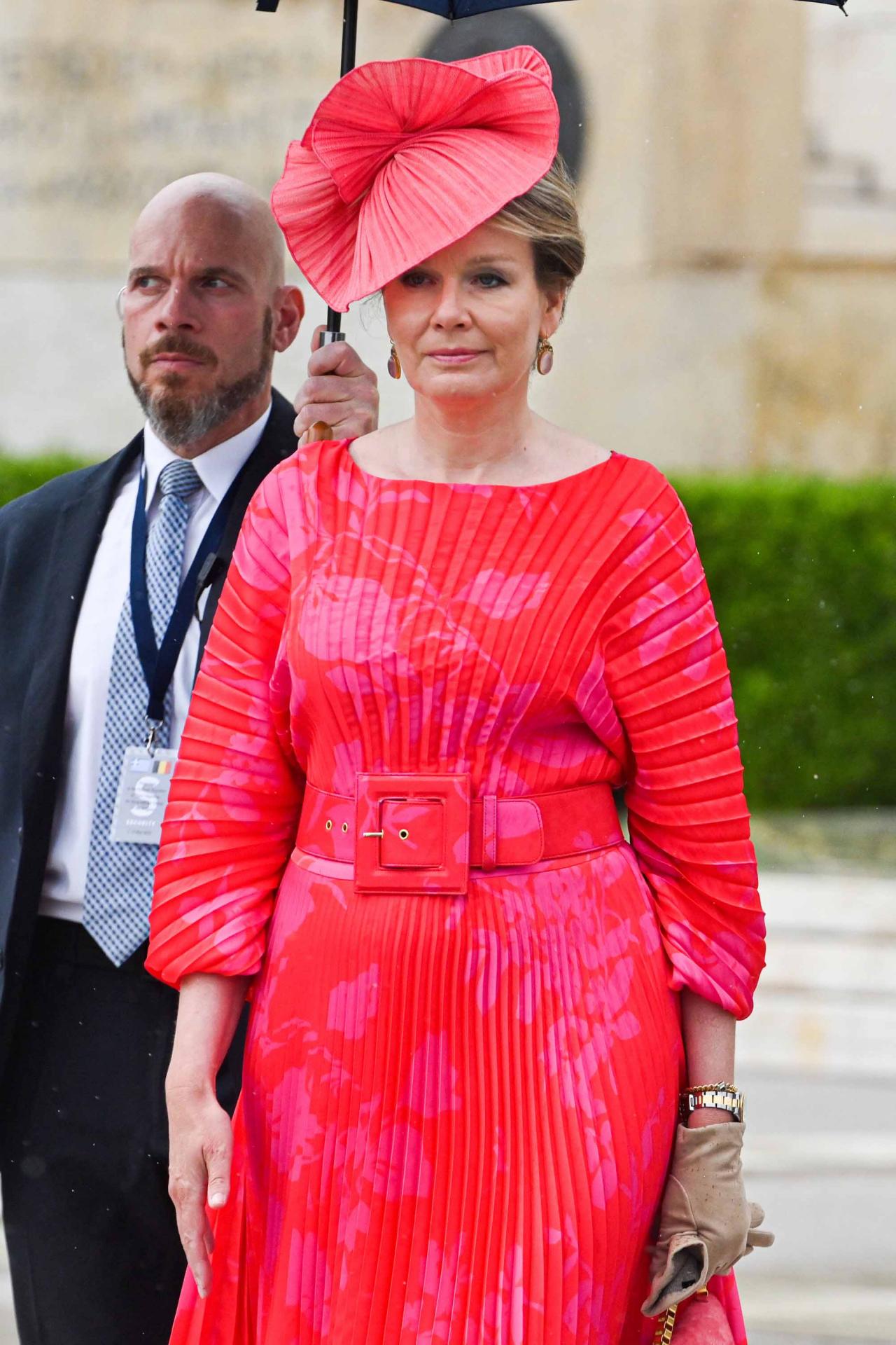 Queen Mathilde of Belgium pictured during the wreath laying ceremony at the Tomb of the Unknown Soldier on the first day of a three days state visit of the Belgian royal couple to Greece, Monday 02 May 2022, in Athens.BELGA PHOTO POOL FREDERIC ANDRIEU