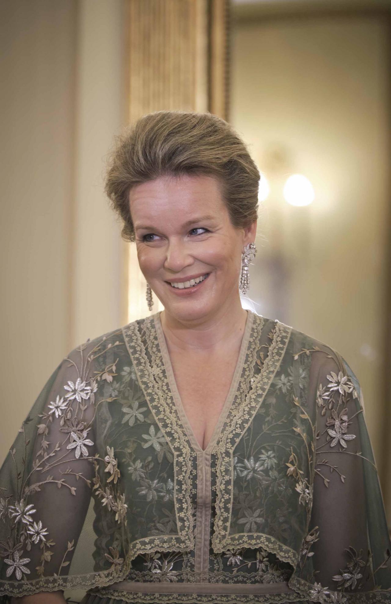 Queen Mathilde of Belgium pictured at the start of a state dinner with president Sakellaropoulou on the first day of a three days state visit of the Belgian royal couple to Greece, Monday 02 May 2022, in Athens.
BELGA PHOTO POOL OLIVIER POLET